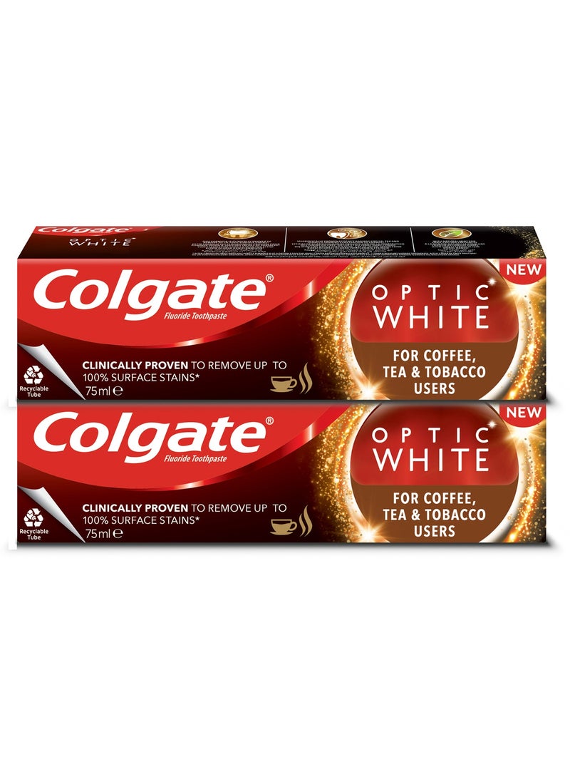 Colgate Optic White Coffee Tea And Tobacco Stains Toothpaste 2 x 75ml - Image 1